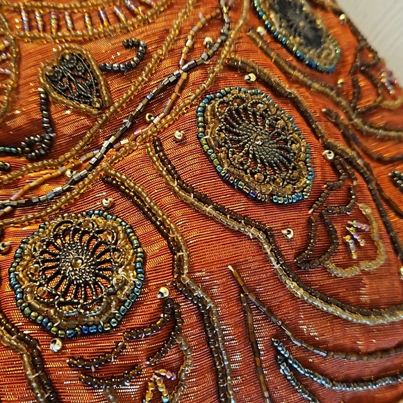 Vintage beaded metal and lurex accents bamboo handle purse clutch bag - Picture 8 of 15